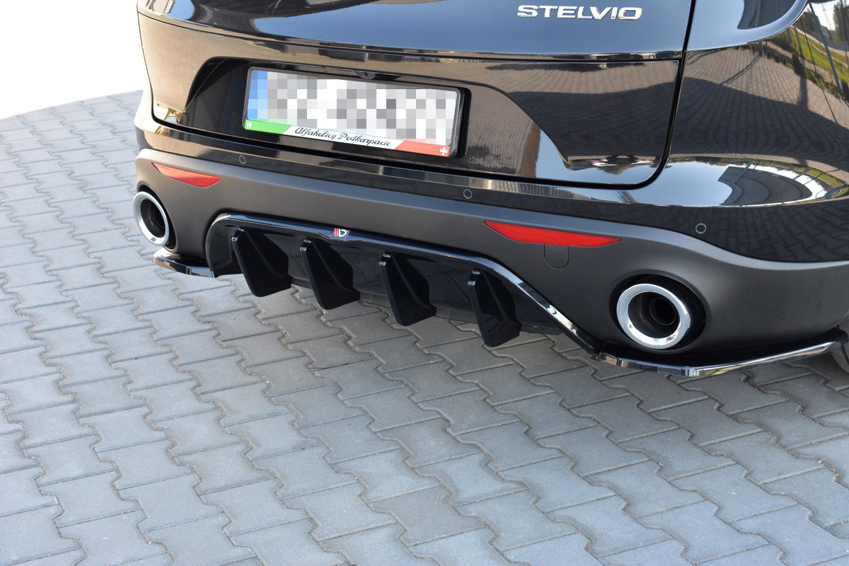 Diffusor Heck Ansatz passend für Alfa Romeo Stelvio Mk1 schwarz Hochglanz – Ansicht 3