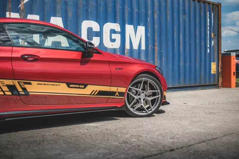 Maxton Design Street Pro Seitenschweller (Paar) für Mercedes C43 AMG C205 Coupe matt schwarz mit Hochglanz Flaps – Ansicht 4