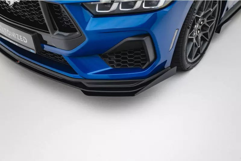 Maxton Design Street Pro Frontlippe mit Flaps für Ford Mustang GT Mk7 matt schwarz mit Hochglanz Flaps – Ansicht 4