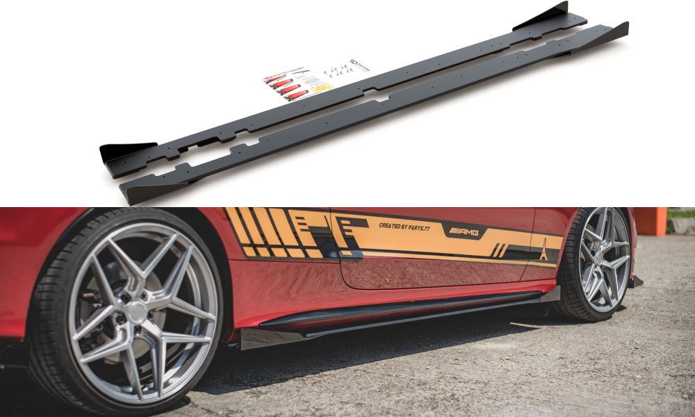 Street Pro Street+ Seitenschweller Leisten + Flaps passend für Mercedes-AMG C43 / AMG-Line Coupe C205 schwarz Hochglanz – Ansicht 2