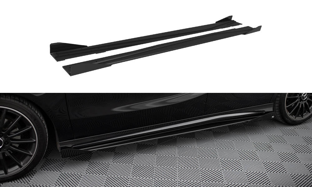 Street Pro Street+ Seitenschweller Leisten + Flaps passend für Mercedes-Benz A AMG-Line W176 Facelift schwarz Hochglanz – Ansicht 2