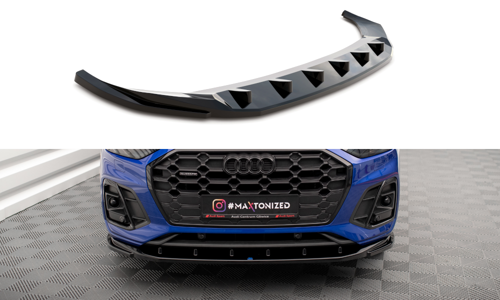 Street+ Spoilerlippe Front Ansatz V.2 passend für Audi SQ5 / Q5 S-Line SUV / Sportback Mk2 Facelift schwarz Hochglanz – Ansicht 2