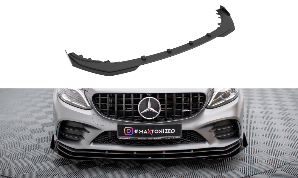 Street Pro Street+ Spoilerlippe Front Ansatz + Flaps passend für Mercedes-AMG C43 Coupe / Cabrio C205  Facelift / A205 Facelift schwarz Hochglanz – Ansicht 2