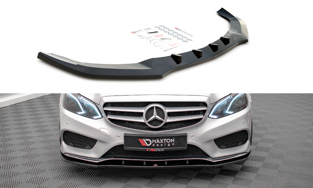 Street+ Spoilerlippe Front Ansatz V.1 passend für Mercedes-Benz E AMG-Line Limousine W212 Facelift schwarz Hochglanz – Ansicht 2