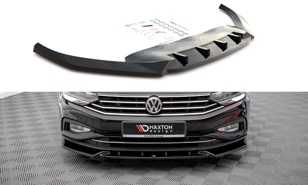 Street+ Spoilerlippe Front Ansatz V.2 passend für VW Passat B8 Facelift schwarz Hochglanz – Ansicht 2