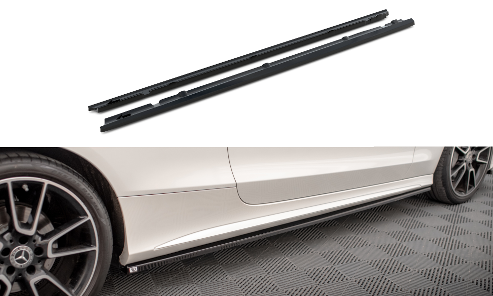 Street+ Seitenschweller Leisten passend für Mercedes-Benz C Coupe AMG-Line C205 Facelift schwarz Hochglanz – Ansicht 2