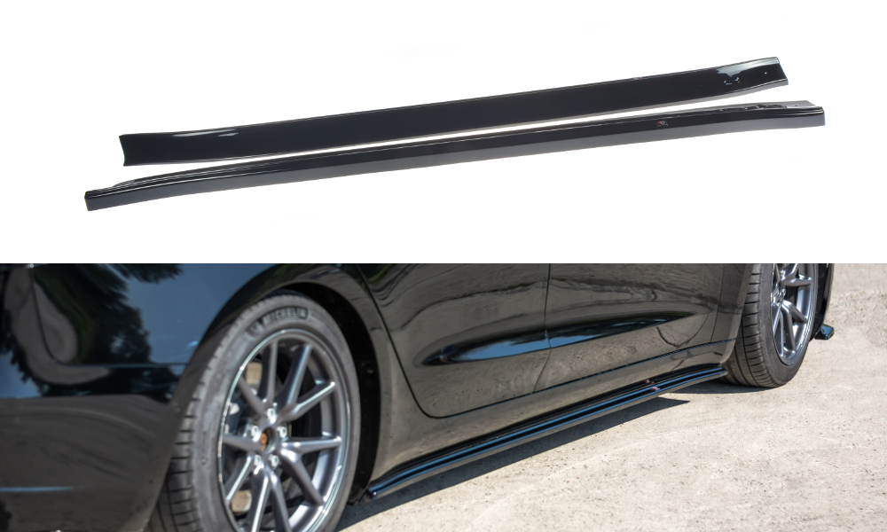 Street+ Seitenschweller Leisten passend für Tesla Model 3 / Model 3 Performance Mk1 / Mk1 Facelift schwarz Hochglanz – Ansicht 2