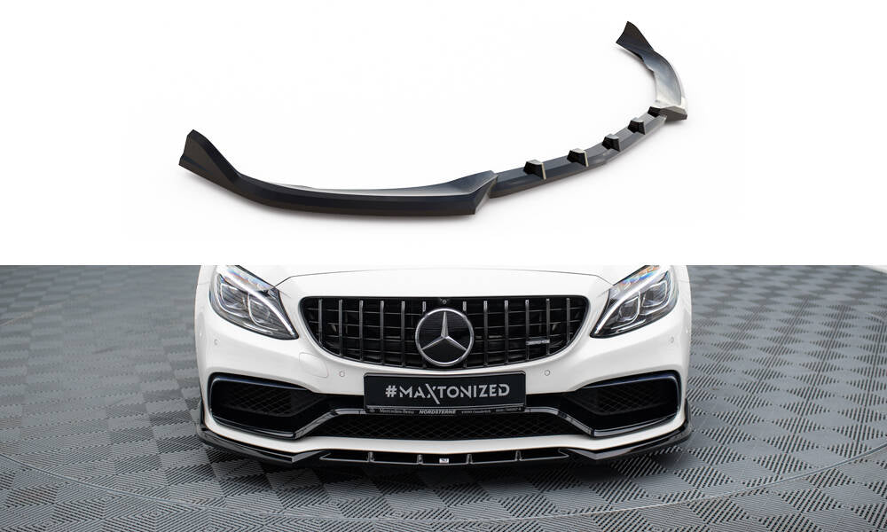 Street+ Spoilerlippe Front Ansatz V.2 passend für Mercedes-AMG C63 Limousine / Kombi W205 / S205 schwarz Hochglanz – Ansicht 2