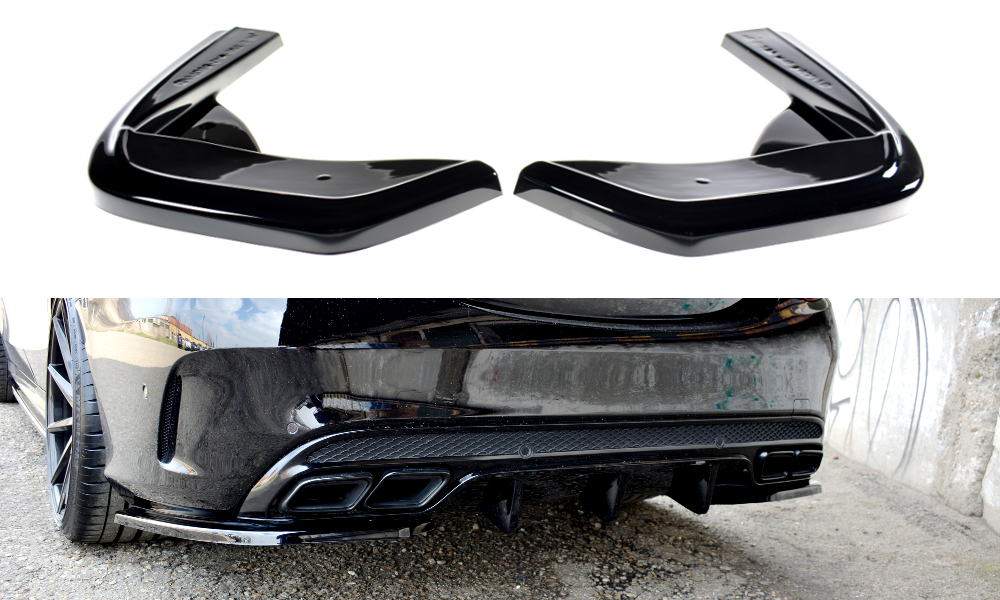Heck Ansatz Flaps Diffusor passend für Mercedes-AMG C 43 Limousine W205 Facelift schwarz Hochglanz – Ansicht 2