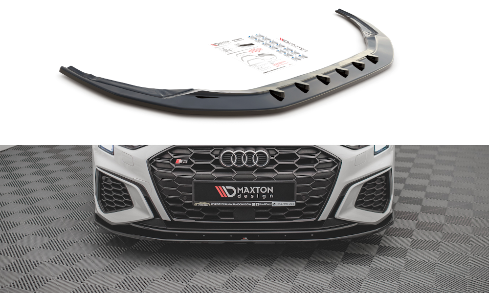 Street+ Spoilerlippe Front Ansatz V.1 passend für Audi S3 / A3 S-Line 8Y schwarz Hochglanz – Ansicht 2