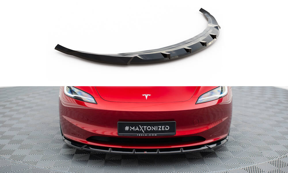 Street+ Spoilerlippe Front Ansatz passend für V.2 Tesla Model 3 Project HighlandFacelift schwarz Hochglanz – Ansicht 2