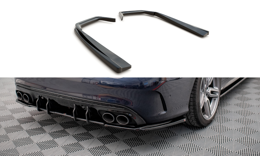 Heck Ansatz Flaps Diffusor passend für Mercedes-AMG C 43 Limousine  W205 Facelift schwarz Hochglanz – Ansicht 2