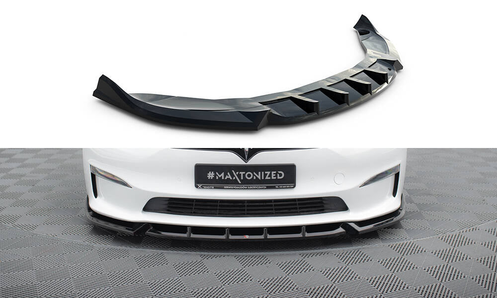 Street+ Spoilerlippe Front Ansatz V.1 passend für Tesla Model S Plaid Mk1 Facelift schwarz Hochglanz – Ansicht 2