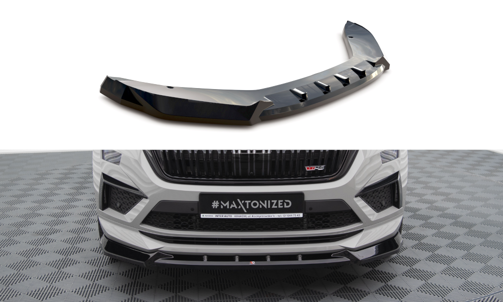 Street+ Spoilerlippe Front Ansatz V.1 passend für Skoda Kodiaq RS Mk1 Facelift schwarz Hochglanz – Ansicht 2