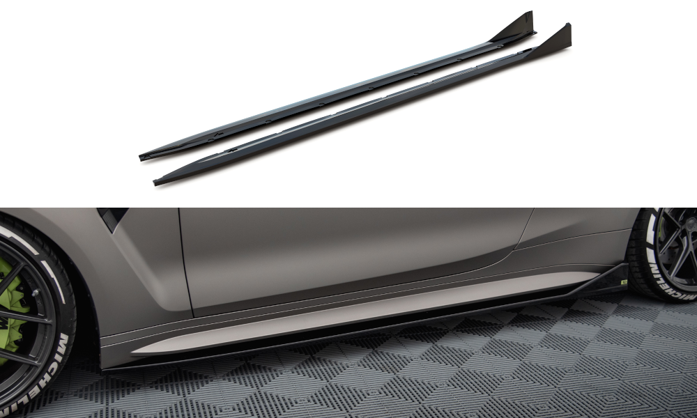 Street+ Seitenschweller Leisten passend für V.3 passend für CSL Look BMW M4 G82 / G82 Facelift schwarz Hochglanz – Ansicht 2