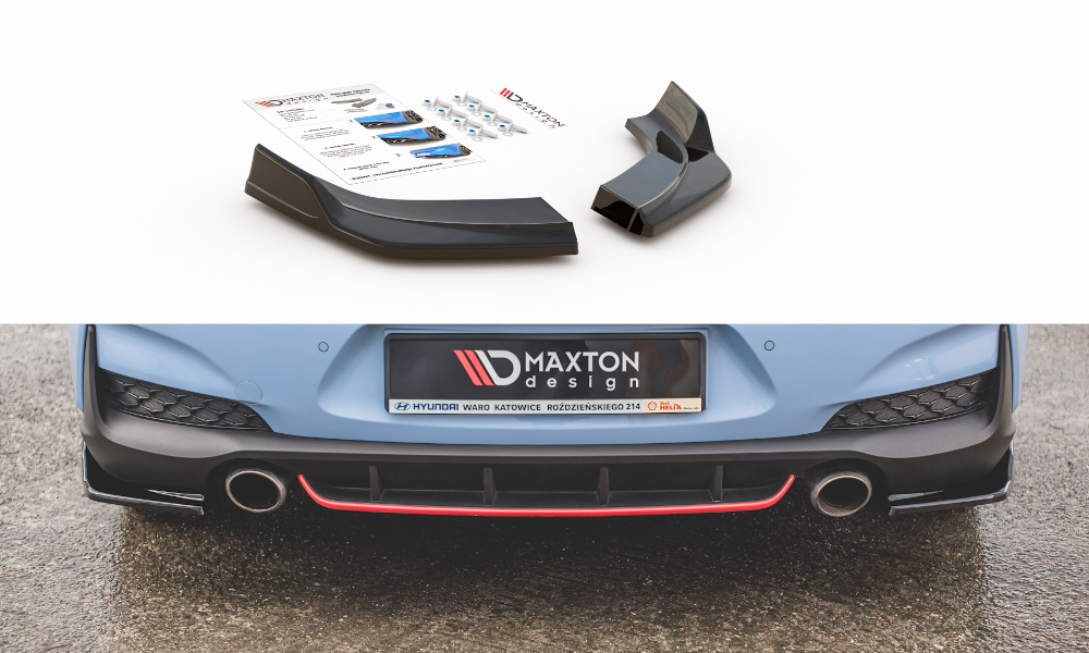 Heck Ansatz Flaps Diffusor V.3 passend für Hyundai I30 N Mk3 Hatchback schwarz Hochglanz – Ansicht 2