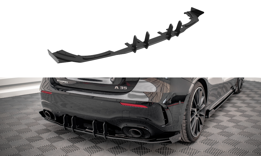 Robuste Racing Diffusor Heck Ansatz + Flaps passend für Mercedes A35 AMG Hatchback Aero Pack W177 schwarz Hochglanz – Ansicht 2
