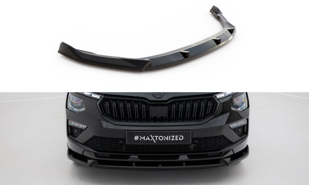 Street+ Spoilerlippe Front Ansatz V.2 passend für Skoda Kamiq Monte Carlo Mk1 Facelift schwarz Hochglanz – Ansicht 2