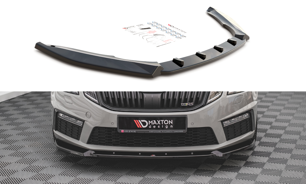 Street+ Spoilerlippe Front Ansatz V.2 passend für Skoda Octavia RS Mk3 Facelift schwarz Hochglanz – Ansicht 2