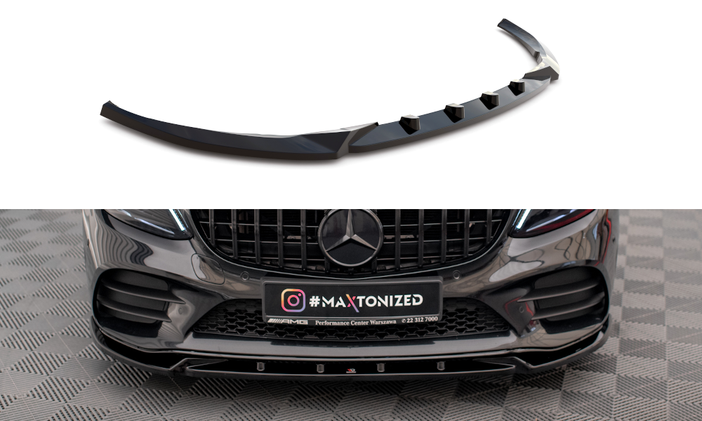 Street+ Spoilerlippe Front Ansatz V.2 passend für Mercedes-Benz C AMG Line Limousine / Coupe / Kombi W205 / C205 / S205 Facelift schwarz Hochglanz – Ansicht 2