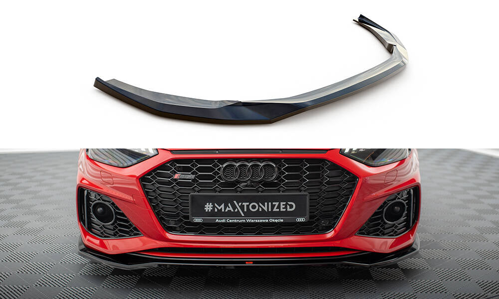 Street+ Spoilerlippe Front Ansatz V.1 passend für Audi RS4 B9 Facelift schwarz Hochglanz – Ansicht 2