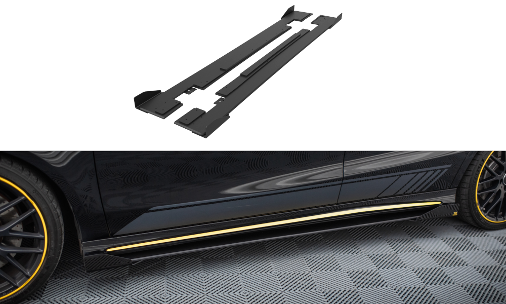 Street Pro Street+ Seitenschweller Leisten + Flaps passend für Mercedes-AMG CLA 45 C117 Facelift schwarz Hochglanz – Ansicht 2