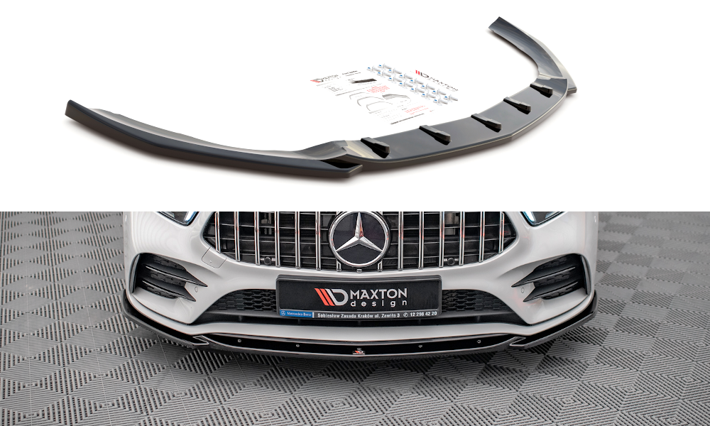 Street+ Spoilerlippe Front Ansatz V.5 passend für Mercedes A35 AMG / AMG-Line W177  schwarz Hochglanz – Ansicht 2