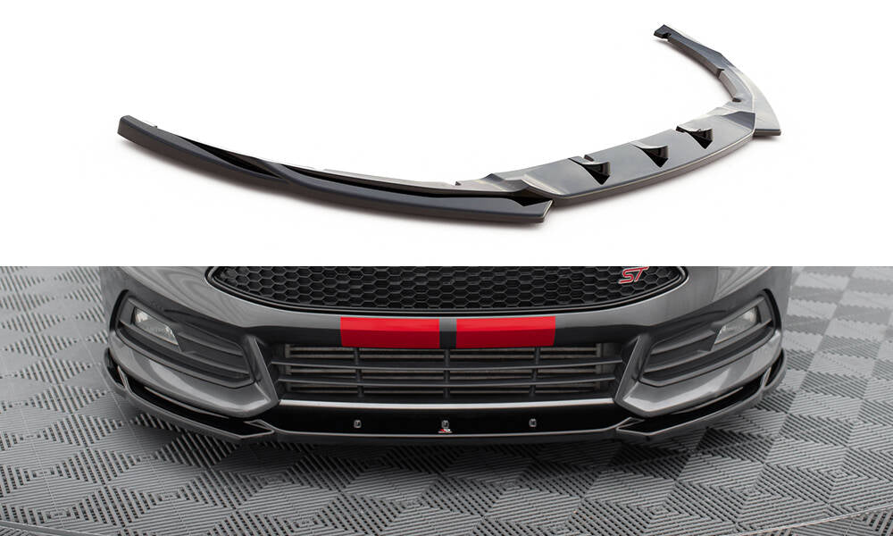 Street+ Spoilerlippe Front Ansatz V.5 passend für Ford Focus ST Mk3 Facelift schwarz Hochglanz – Ansicht 2
