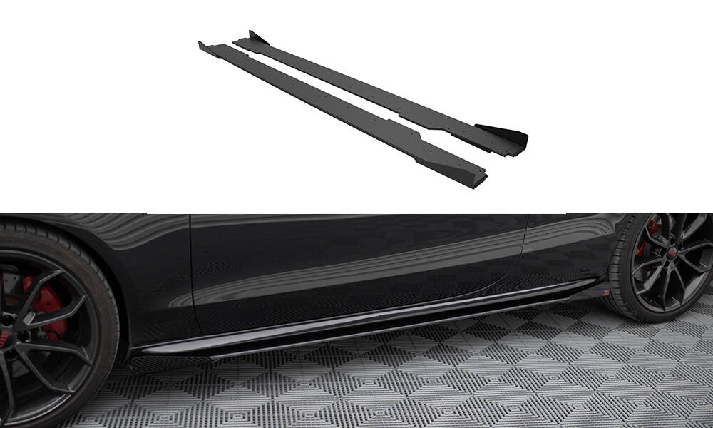 Street Pro Street+ Seitenschweller Leisten + Flaps passend für Audi A5 / A5 S-Line / S5 Coupe / Cabrio 8T / 8T Facelift schwarz Hochglanz – Ansicht 2
