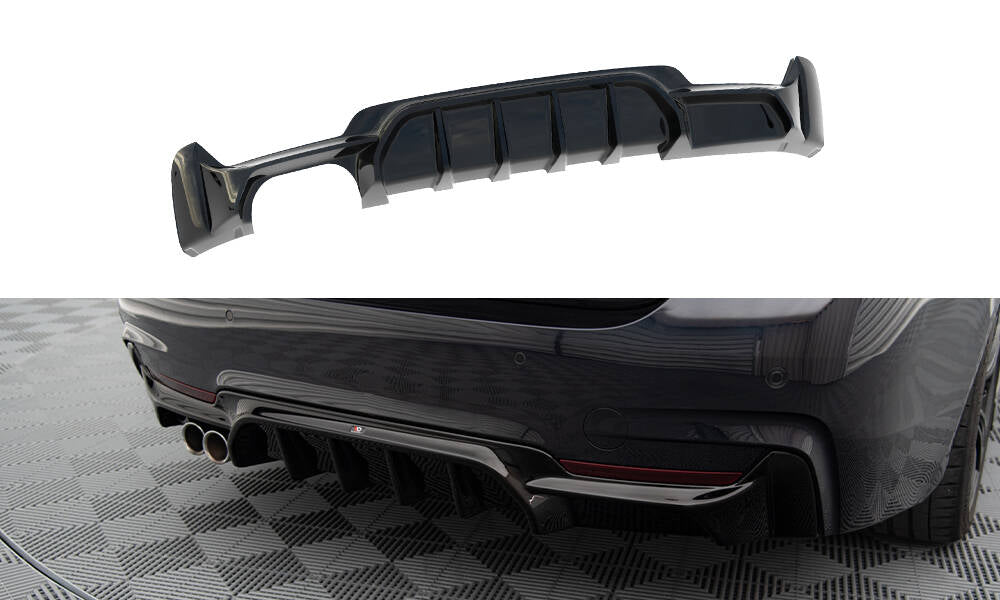 Diffusor Heck Ansatz passend für BMW 4er Coupe / Gran Coupe / Cabrio M-Paket F32 / F36 / F33 (Einzelauspuff li.) – Ansicht 2