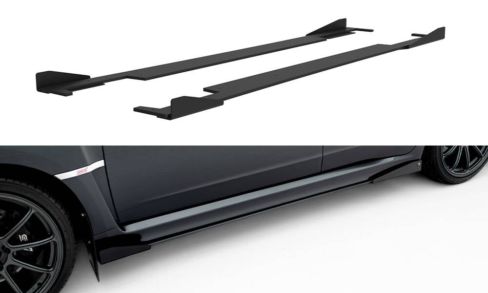 Street Pro Street+ Seitenschweller Leisten + Flaps passend für Subaru Impreza WRX STI Mk3 Facelift schwarz Hochglanz – Ansicht 2
