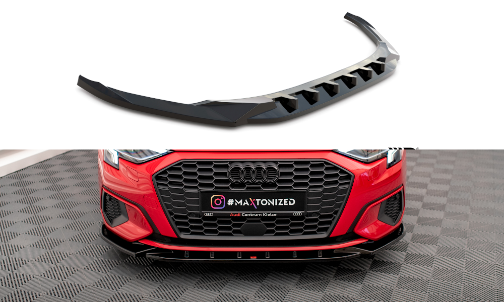 Street+ Spoilerlippe Front Ansatz V.1 passend für Audi A3 8Y schwarz Hochglanz – Ansicht 2