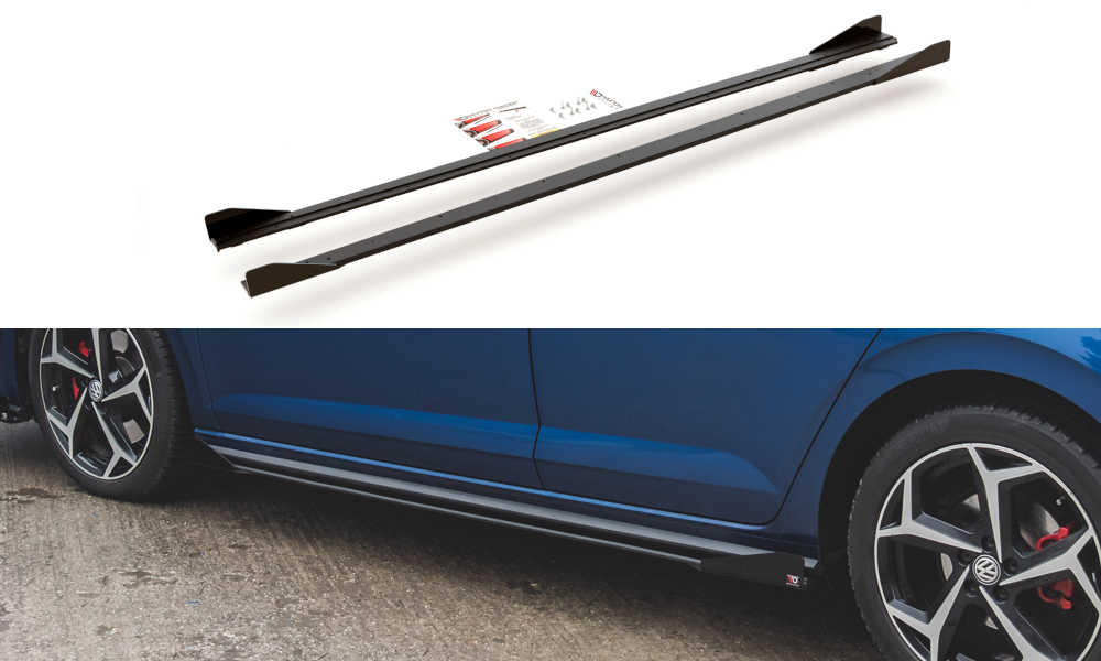 Street Pro Street+ Seitenschweller Leisten + Flaps passend für VW Polo GTI Mk6 schwarz Hochglanz – Ansicht 2