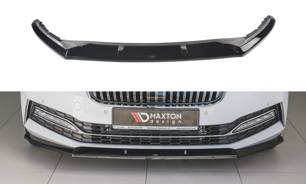 Street+ Spoilerlippe Front Ansatz V.2 passend für Skoda Superb Liftback / Combi Mk3 Facelift schwarz Hochglanz – Ansicht 2