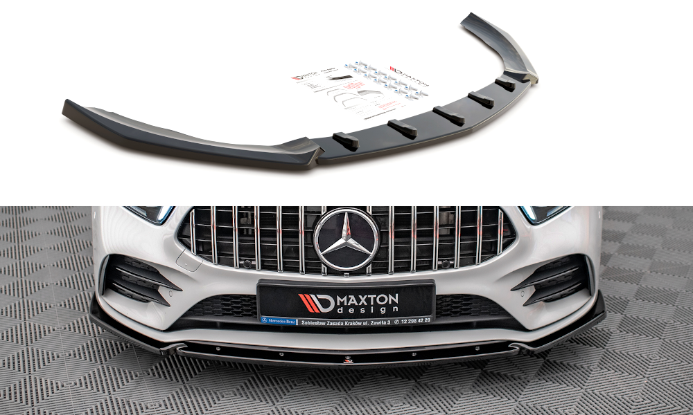 Street+ Spoilerlippe Front Ansatz V.4 passend für Mercedes A35 AMG / AMG-Line W177  schwarz Hochglanz – Ansicht 2