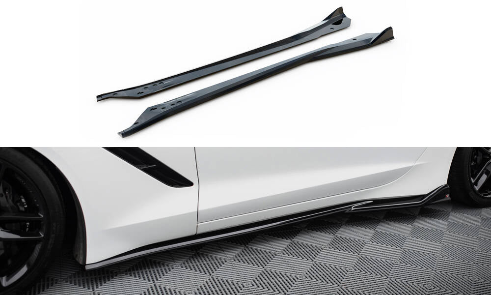 Street+ Seitenschweller Leisten V.2 passend für Chevrolet Corvette Stingray C7 schwarz Hochglanz – Ansicht 2