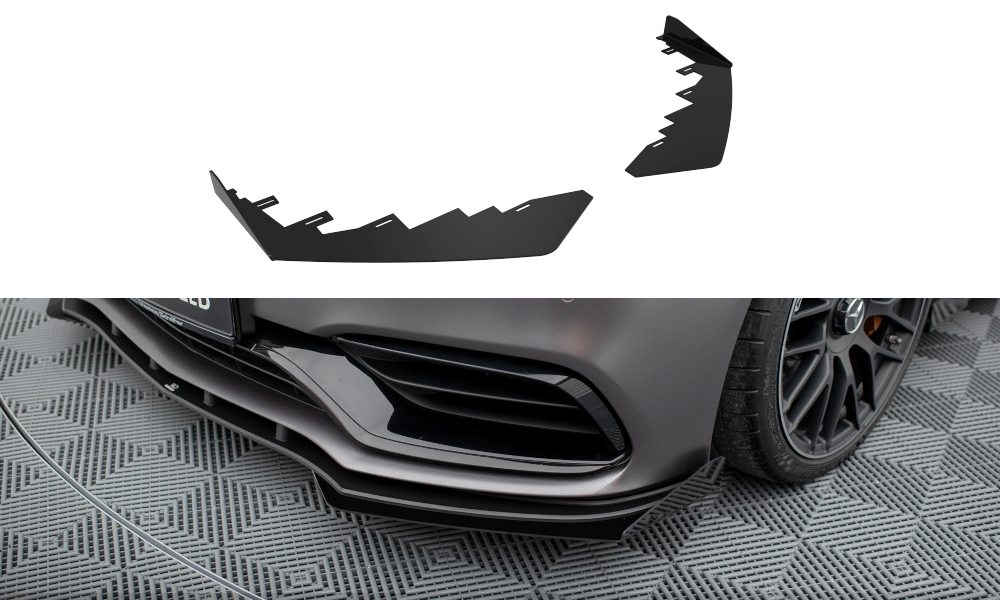 Front Stoßstange Flaps passend für Mercedes-AMG C63 Limousine / Kombi W205 Facelift schwarz Hochglanz – Ansicht 2