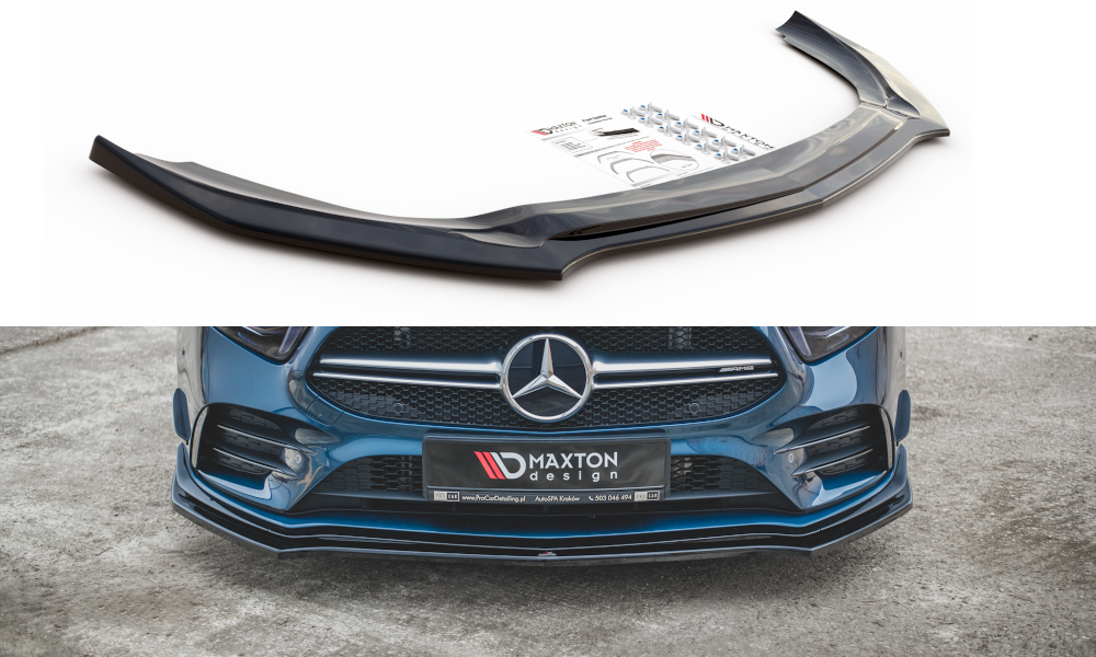 Street+ Spoilerlippe Front Ansatz V.2 passend für Mercedes A35 AMG Aero W177  schwarz Hochglanz – Ansicht 2