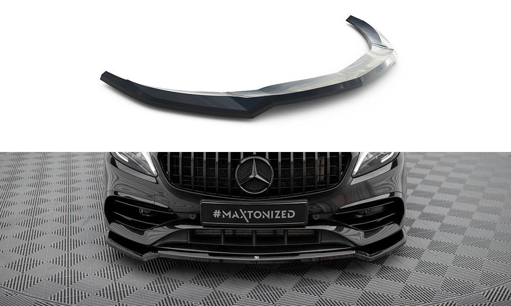 Street+ Spoilerlippe Front Ansatz V.1 passend für Mercedes-Benz A AMG-Line W176 Facelift schwarz Hochglanz – Ansicht 2