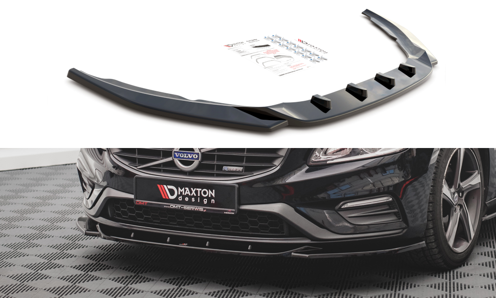 Street+ Spoilerlippe Front Ansatz V.2 passend für Volvo S60 R-Design Mk2 Facelift schwarz Hochglanz – Ansicht 2
