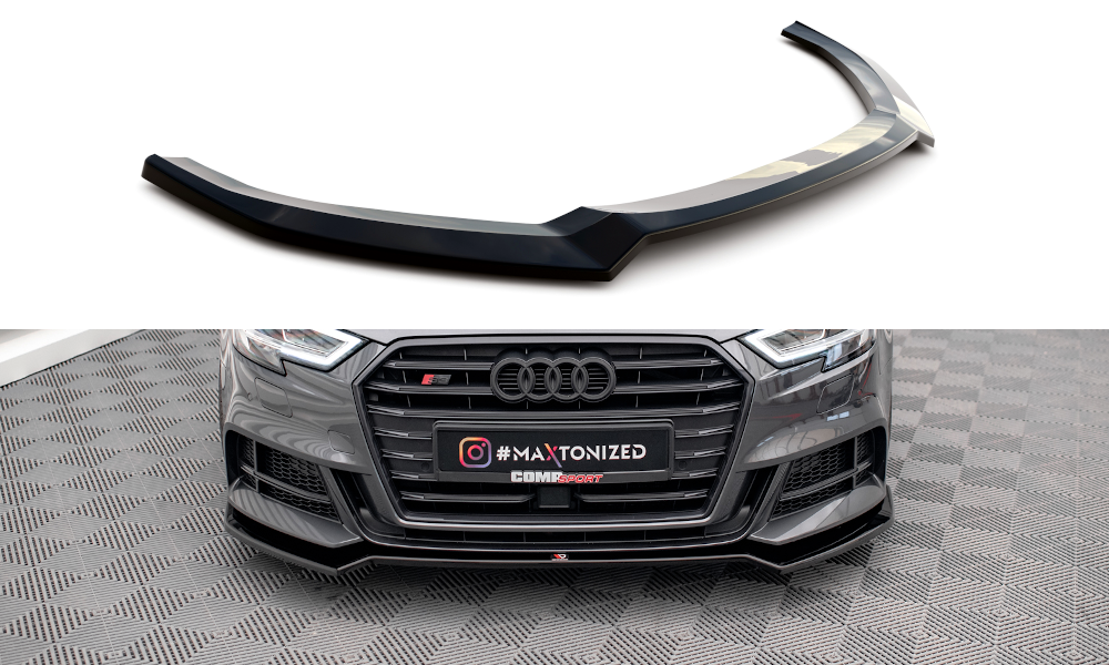 Street+ Spoilerlippe Front Ansatz V.2 passend für Audi S3 / A3 S-Line Sportback 8V Facelift schwarz Hochglanz – Ansicht 2