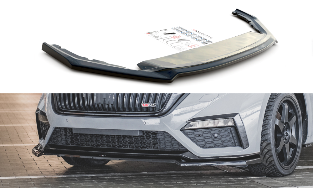 Street+ Spoilerlippe Front Ansatz V.2 passend für Skoda Octavia RS Mk4 schwarz Hochglanz – Ansicht 2