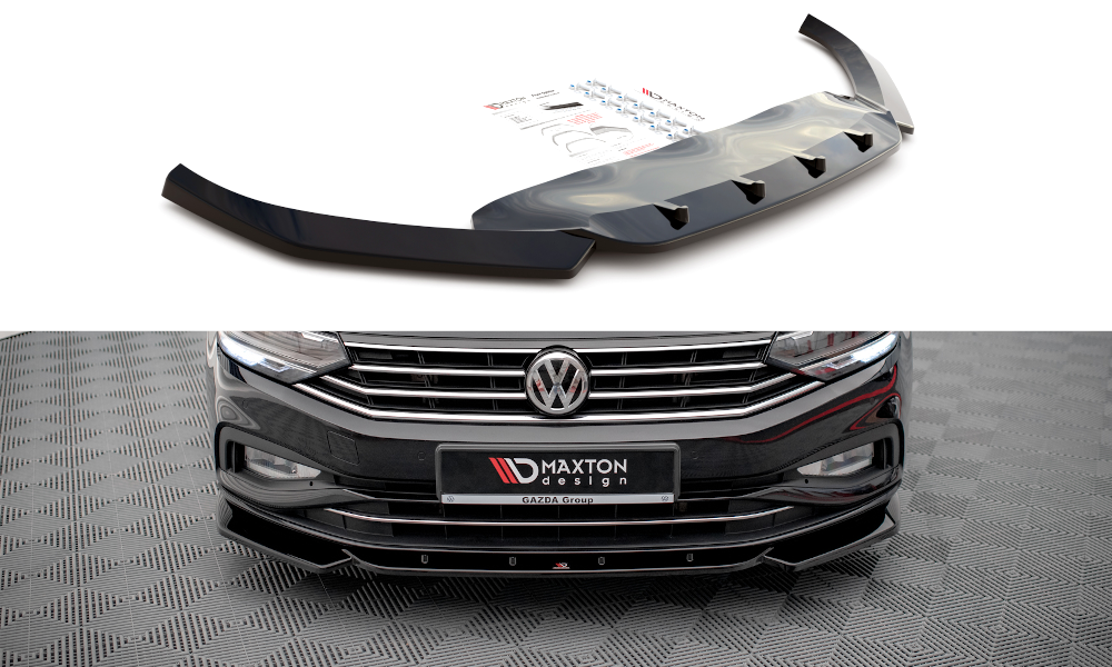 Street+ Spoilerlippe Front Ansatz V.1 passend für VW Passat B8 Facelift schwarz Hochglanz – Ansicht 2