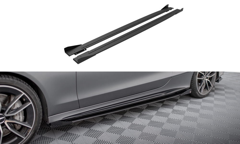 Street Pro Street+ Seitenschweller Leisten + Flaps passend für Mercedes-AMG C43 Coupe / Cabrio C205  Facelift / A205 Facelift schwarz Hochglanz – Ansicht 2