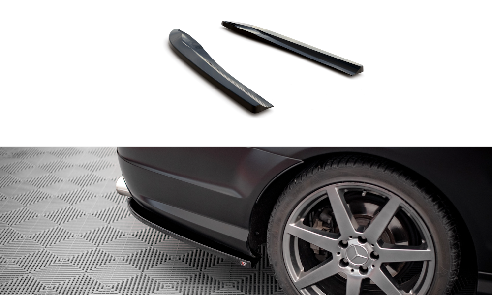 Heck Ansatz Flaps Diffusor passend für Mercedes-Benz C Coupe / Limousine / Kombi  AMG-Line C204 / W204 Facelift / S204 Facelift schwarz Hochglanz – Ansicht 2