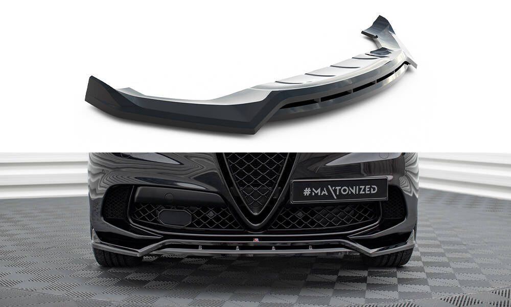 Street+ Spoilerlippe Front Ansatz passend für Alfa Romeo Stelvio Quadrifoglio Mk1 schwarz Hochglanz – Ansicht 2