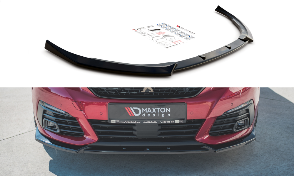 Street+ Spoilerlippe Front Ansatz V.1 passend für Peugeot 308 GT Mk2 Facelift schwarz Hochglanz – Ansicht 2