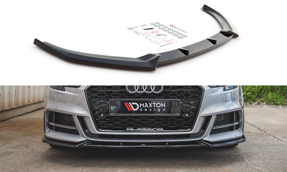 Street+ Spoilerlippe Front Ansatz V.3 passend für Audi S3 / A3 S-Line 8V FL Limousine schwarz Hochglanz – Ansicht 2