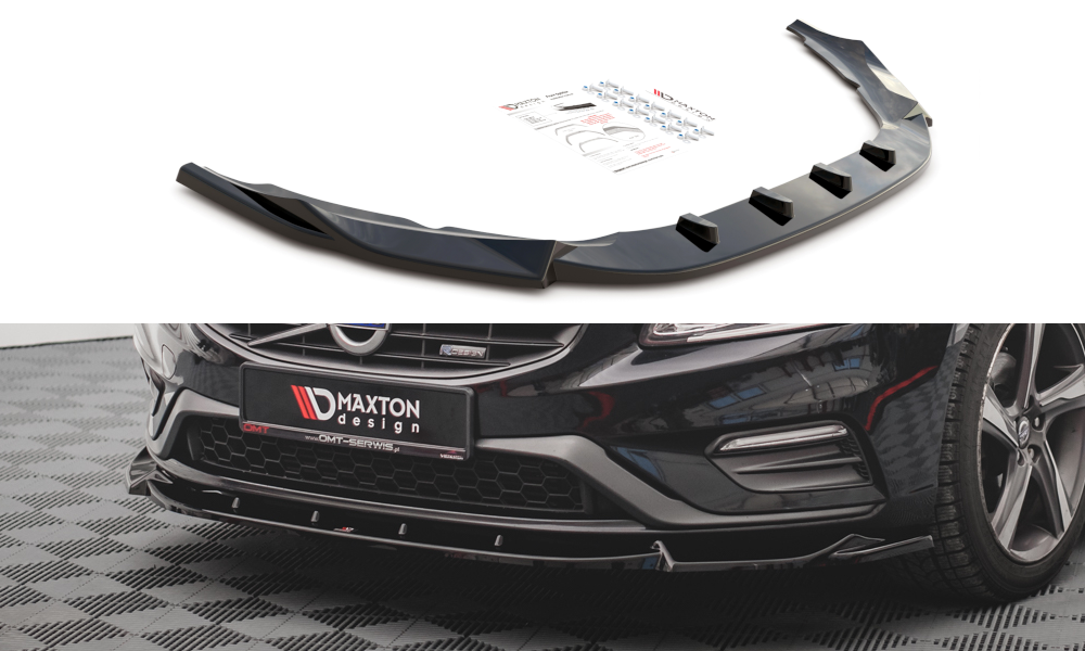 Street+ Spoilerlippe Front Ansatz V.1 passend für Volvo S60 R-Design Mk2 Facelift schwarz Hochglanz – Ansicht 2