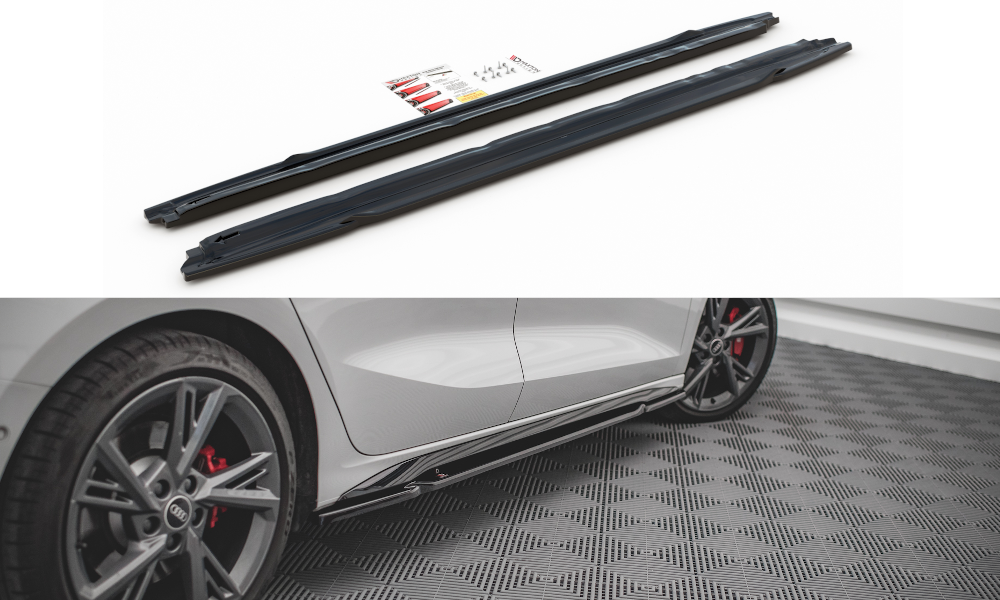 Street+ Seitenschweller Leisten passend für V.1 passend für Audi S3 / A3 S-Line Sportback / Limousine 8Y / 8Y Facelift schwarz Hochglanz – Ansicht 2